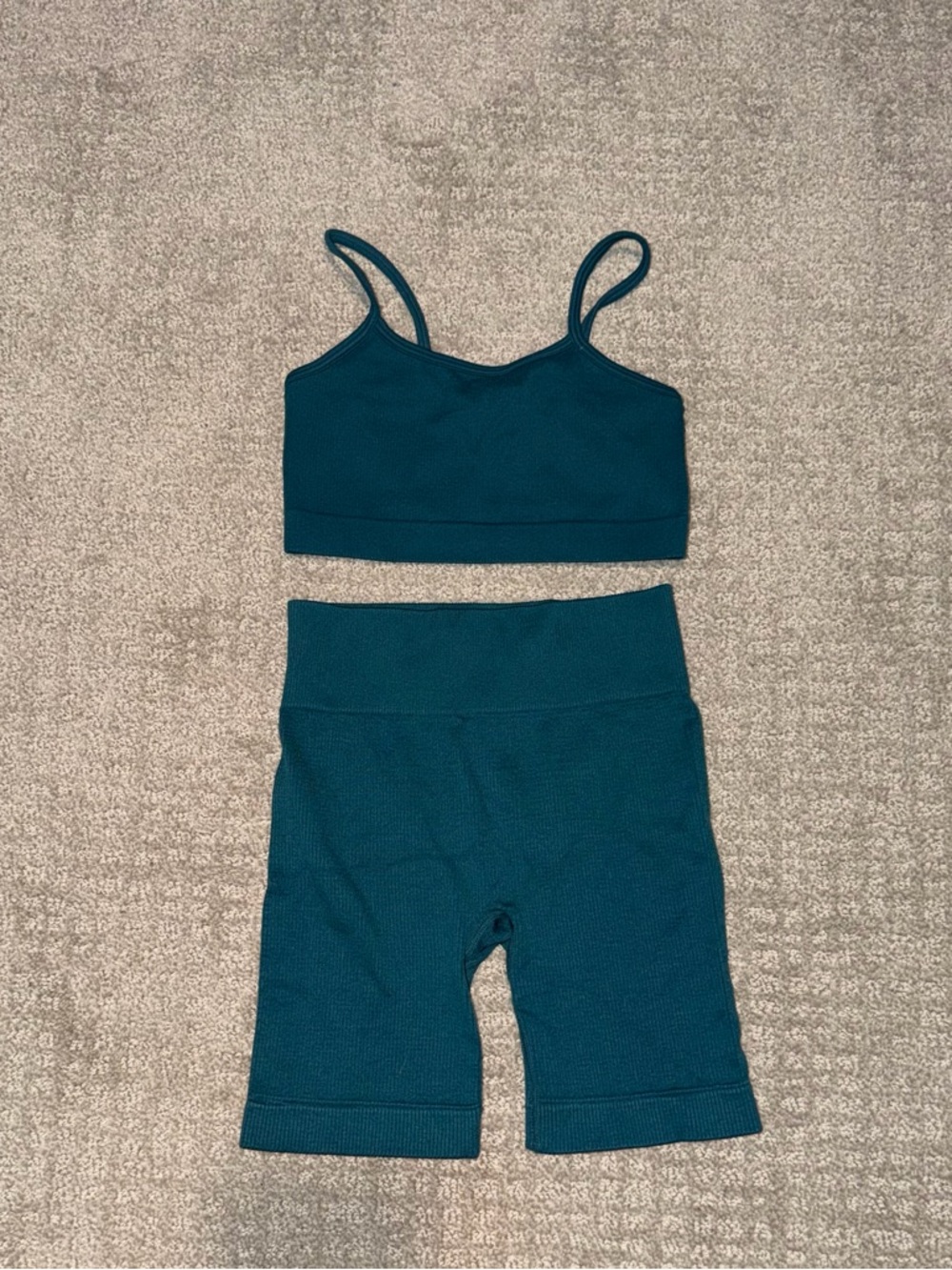 NWOT Kids Teal Ribbed 2pc Activewear Set Sports Bra & Shorts S (6/6X)